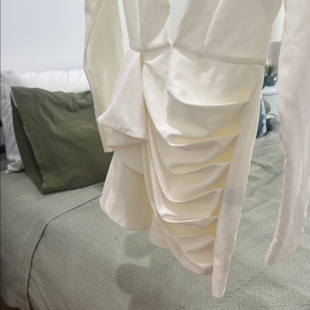 REVOLVE ivory long sleeve plunging neckline, ruffled skirt, backless mini dress - Picture 7 of 9